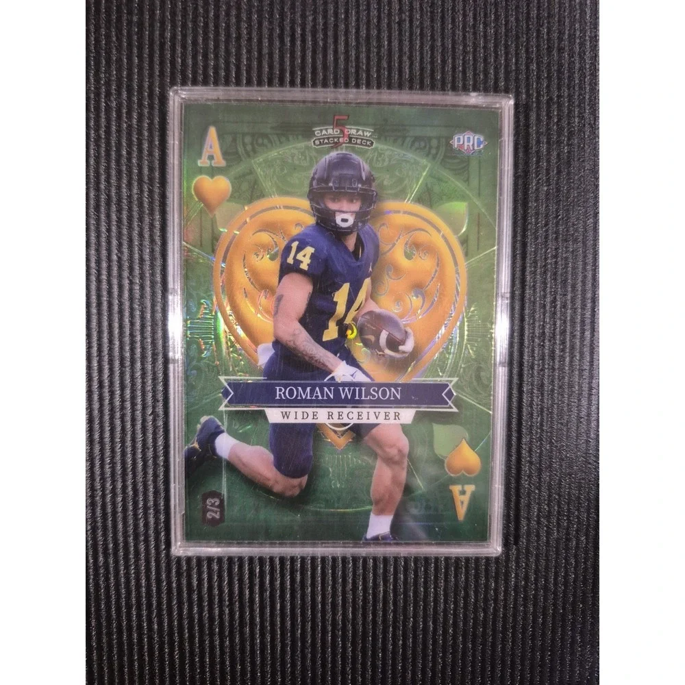 2023 Wild Card 5 Card Draw Roman Wilson Ace of Hearts Green Foil 2/3  Steelers